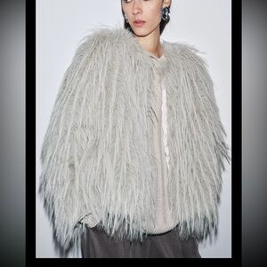 Zara Light Gray Faux Fur Jacket